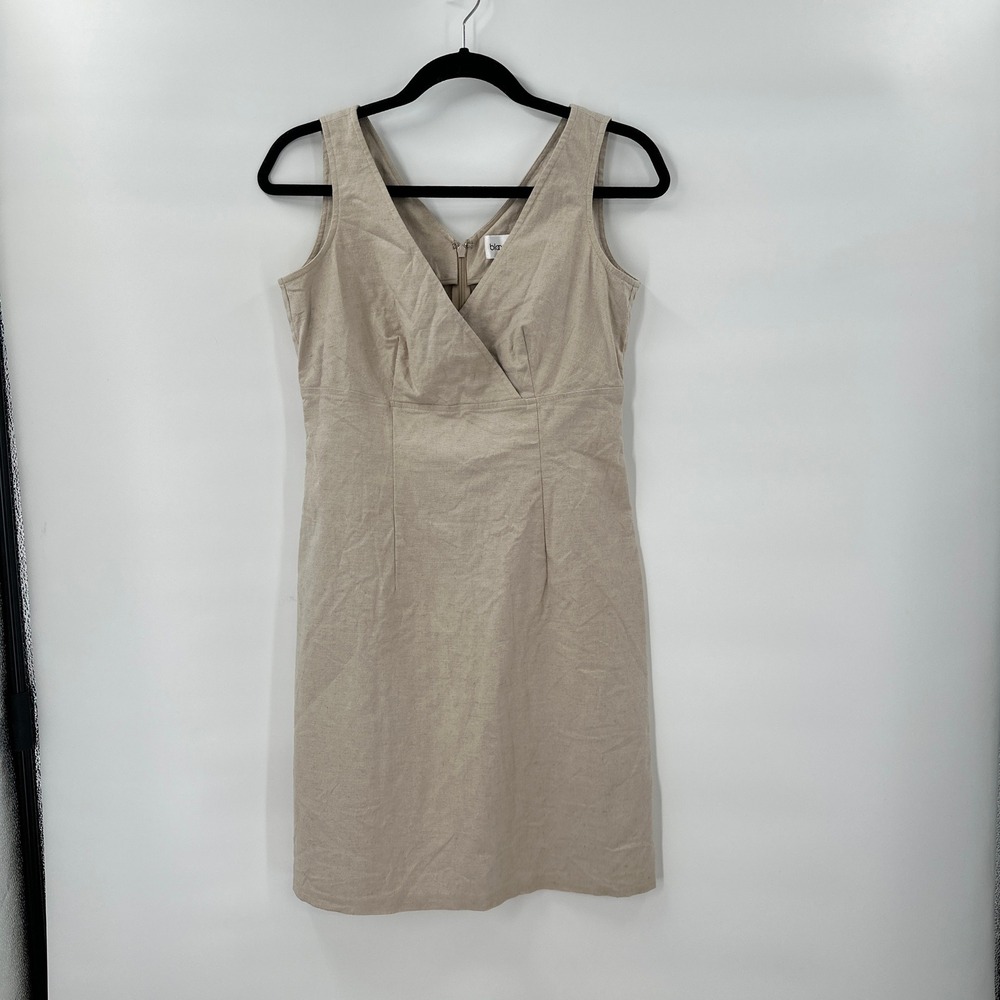 Bloomingdales‎ Petite Linen Blend Dress 6P Beige Sleeveless V Neck Career